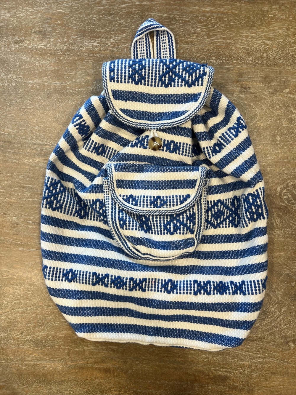 Blue White Woven Boho Backpack & Crossbody Bag Set